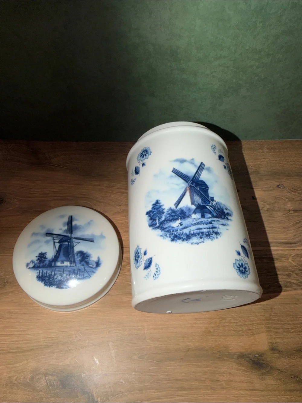 Vintage Deft Blue and White Windmill Canister Set
